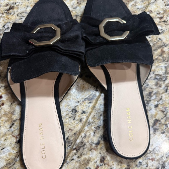 Cole Haan Leela Suede Loafer Mule w/ Bow & Signature C-Buckle - Black - Picture 2 of 3
